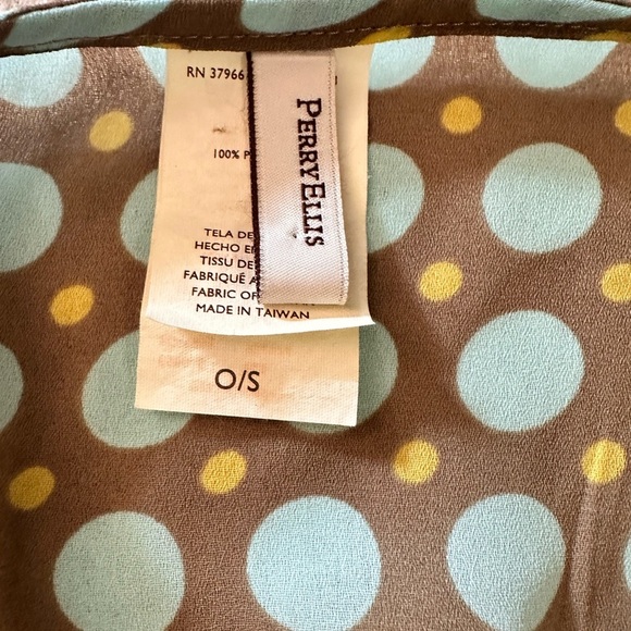 PERRY ELLIS ~ Polka Dot Women's Swim Suit Cover-Up w/Brown Aqua & Yellow Circles - Picture 3 of 7